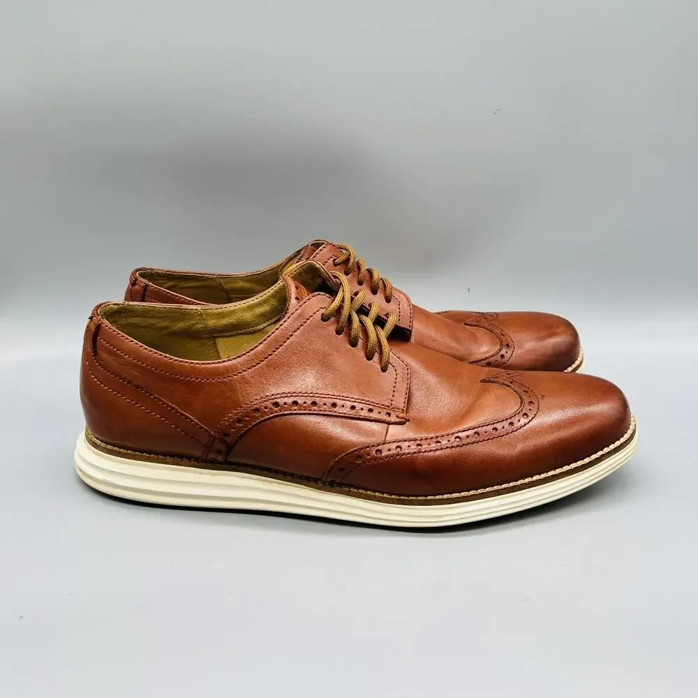 Cole Haan Shoes Mens 10.5 Brown Leather Wingtip Oxford Dress Brogue Comfort